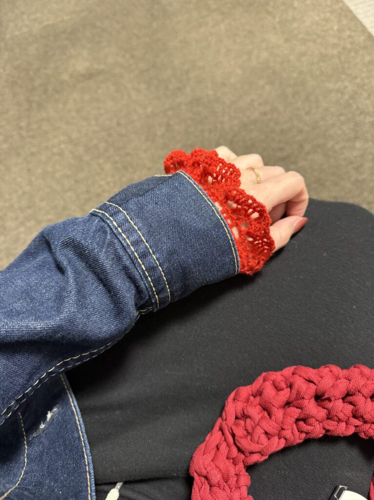 つけ袖　赤　かぎ針編み